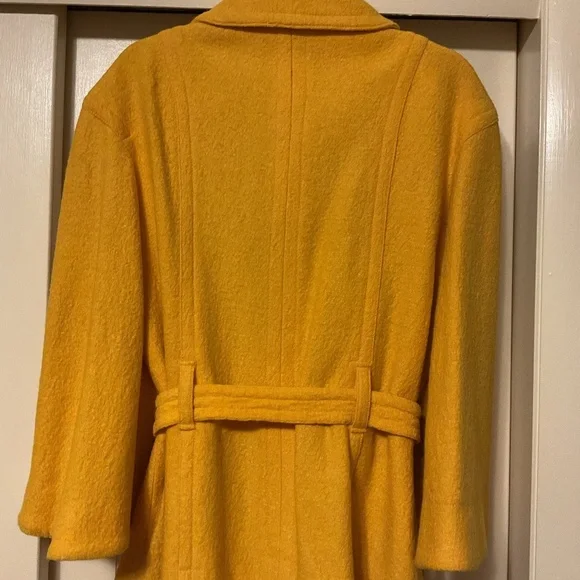 Yellow Tweed Wool 7/8 Length Sleeve Collard Coat Jacket Size US 16 - Picture 7 of 10